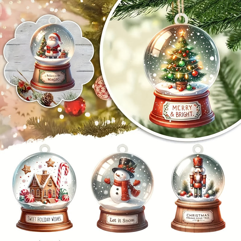30pcs Classic Christmas Wooden Ornaments Santa Snowman Reindeer Crystal Ball Designs