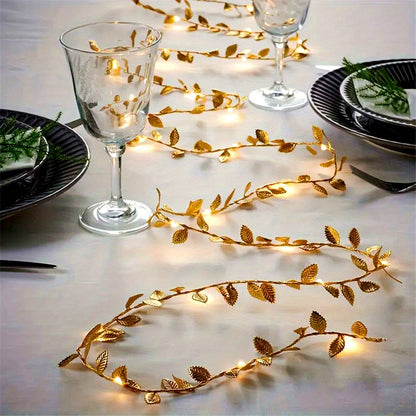 16ft 50LED Golden Artificial Plant Leaf Fairy Lights for Garden Decor