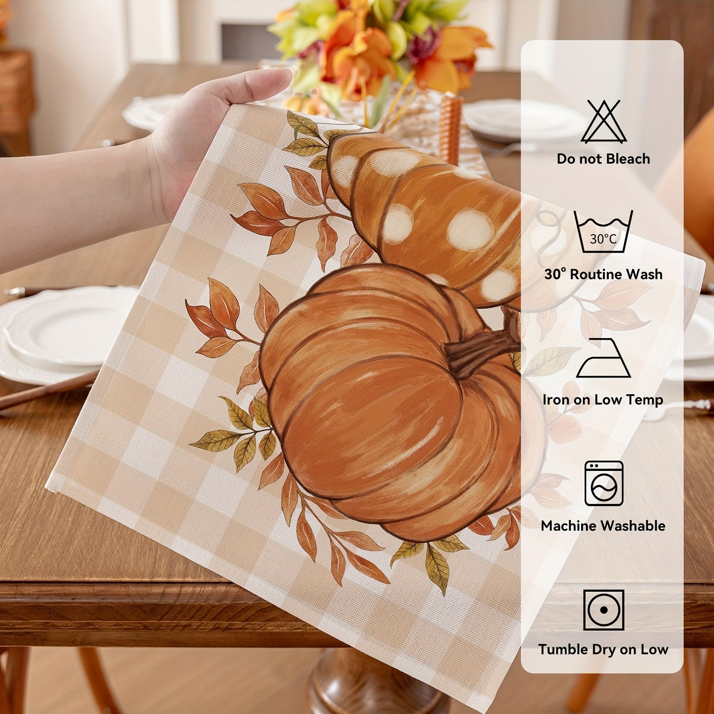13x72 inches Pumpkin & Leaves Fall Table Runner - Autumn Thanksgiving Harvest Table Decor for Dining Room - Farmhouse Style Party Decoration