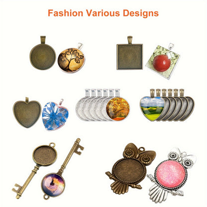 35 pcs Pendant Tray Silicone Mold Set, Jewelry Making Kit with 7 Styles Pendant Trays