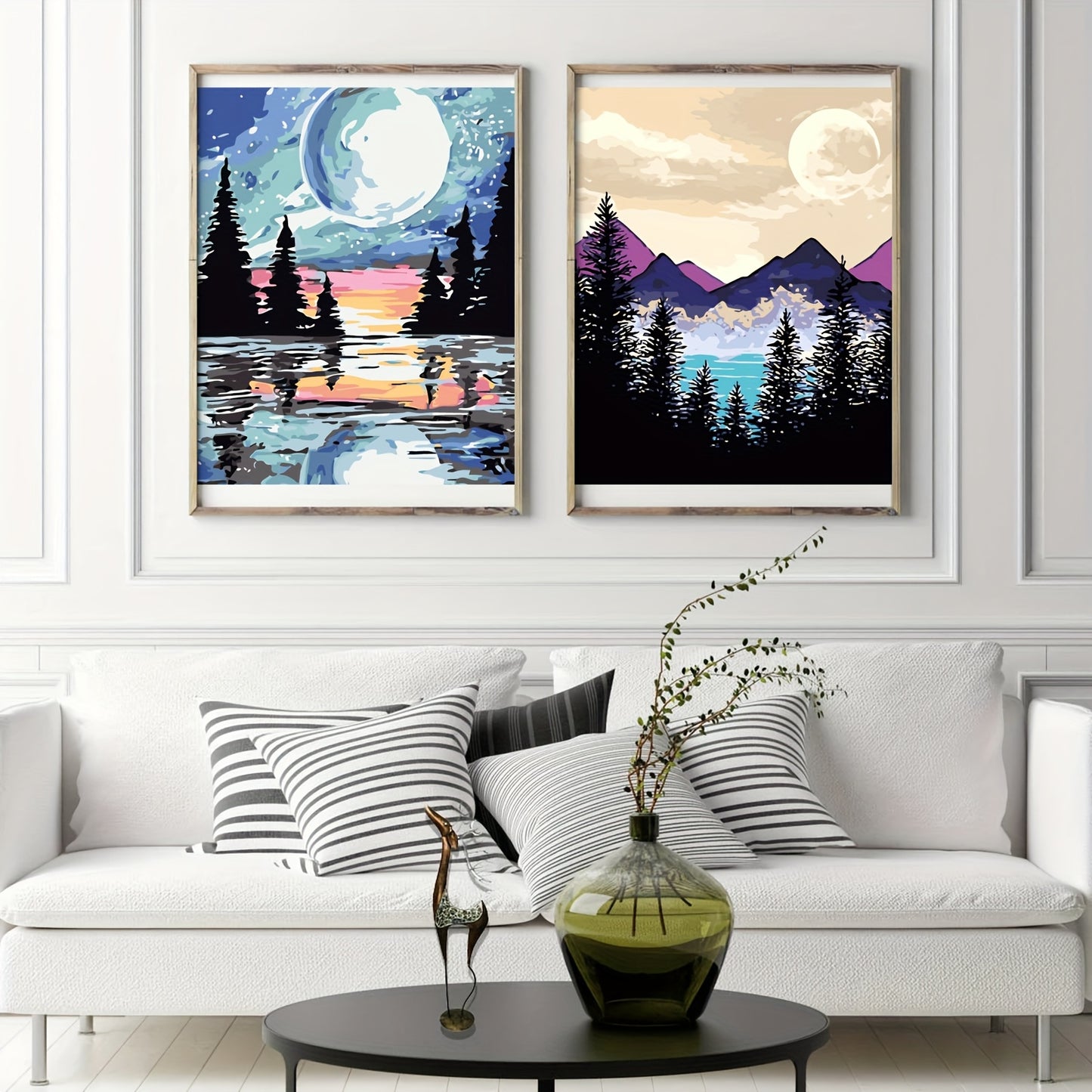 4pcs Framed Paint by Numbers Kit for Adults Beginners, Landscape Adult Paint by Number Kit with Frame