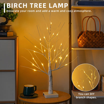 2-Pack LED Birch Tree Lamps - 2ft Tall Lighted Branches for Bedroom, Living Room, Wedding & Home Decor - 24 Warm White LEDs
