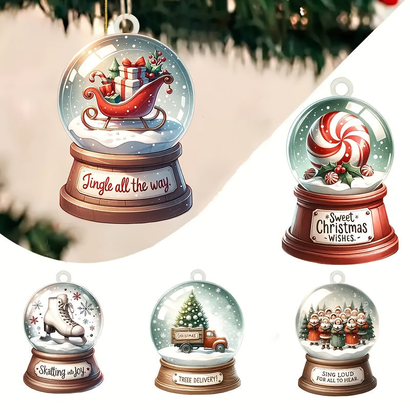 30pcs Classic Christmas Wooden Ornaments Santa Snowman Reindeer Crystal Ball Designs
