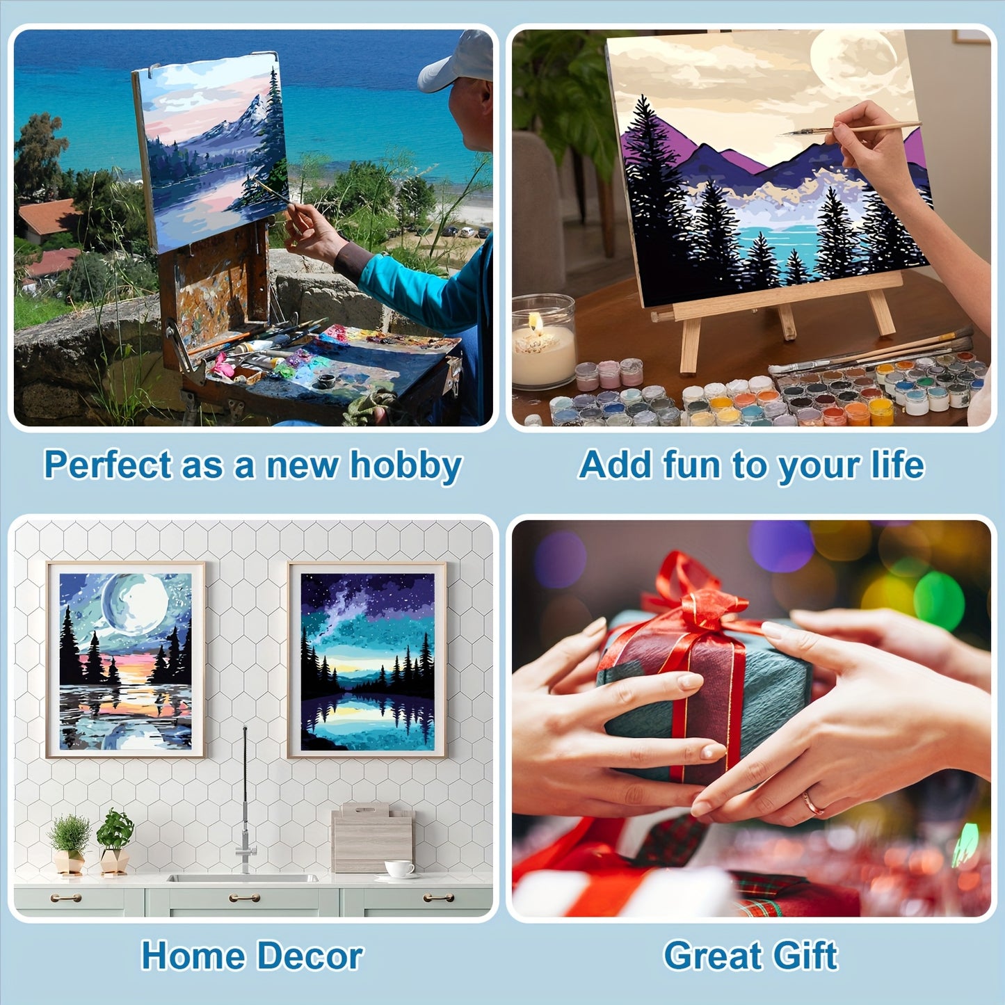 4pcs Framed Paint by Numbers Kit for Adults Beginners, Landscape Adult Paint by Number Kit with Frame