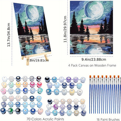 4pcs Framed Paint by Numbers Kit for Adults Beginners, Landscape Adult Paint by Number Kit with Frame