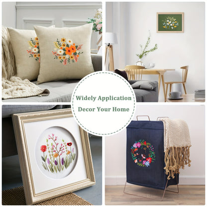 Embroidery Starter Kit with Hoop, Floral Pattern, Threads, Needles and Instructions