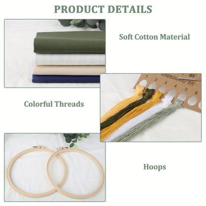 Embroidery Starter Kit with Hoop, Floral Pattern, Threads, Needles and Instructions