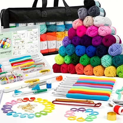 103pcs DIY Crochet Kit with Yarn, Hooks, Knitting Needles, Markers and Accessories