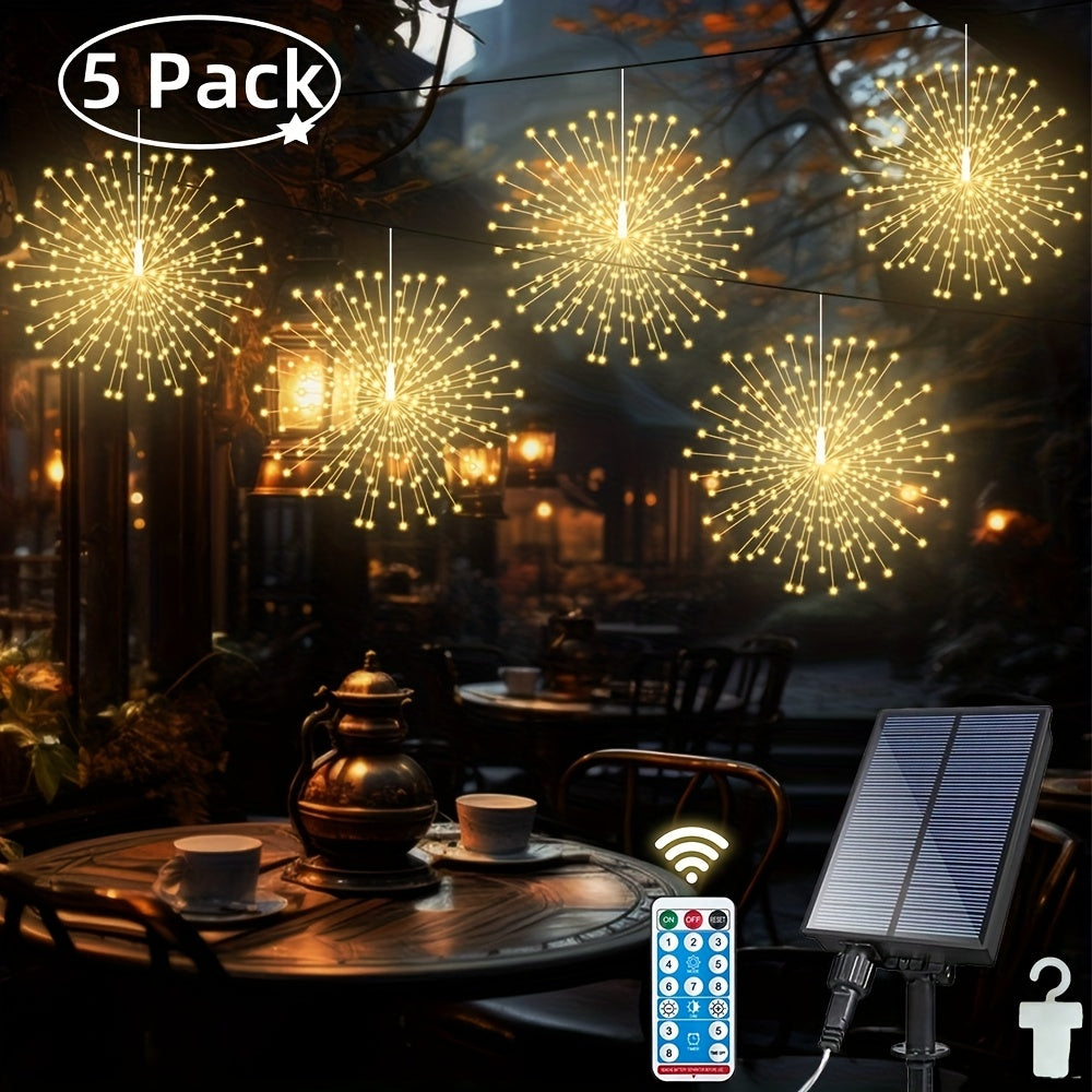 5-Pack Solar Starburst Sphere Lights - 450 LEDs, 8 Modes & Remote