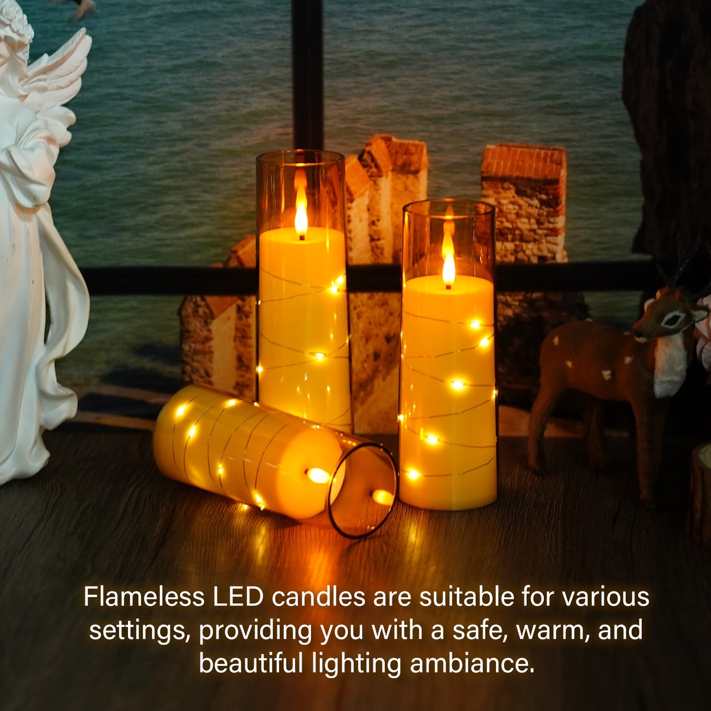 7pcs LED Flameless Candle Embedded Star String with Timer and Remote Control