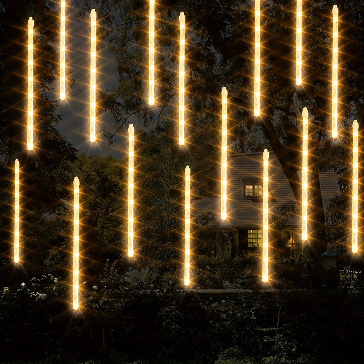 288 LED Christmas Halloween and Thanksgiving Lights Outdoor LED Meteor Shower Rain Lights (Warm White)