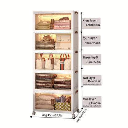 5-Layer Stackable Storage Boxes with Lids and Doors, Foldable Plastic Material