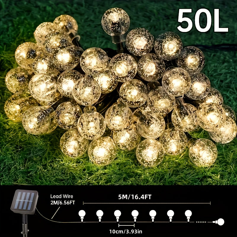 50 LED 22.9ft Solar Outdoor Lights 0.67in Crystal Globe With 8 Lighting Modes, Solar Lights Outdoor Waterproof IPX4. Crystal Globe Patio Lights For Ambience Garden Yard Porch, Wedding, Party Decor.Christmas Yard Decorations