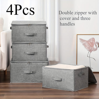 Set of 4 Oversized Collapsible Storage Containers with Double Zippers and Three Handles